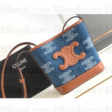 Celine MINI BUCKET CUIR TRIOMPHE Bag in Denim with triomphe 10L433
