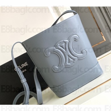 Celine SMALL BUCKET CUIR TRIOMPHE Bag in SMOOTH CALFSKIN 198243 Blue Grey