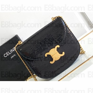 Celine CHAIN BESACE CLEA BAG in SEQUINS AND CALFSKIN 110413 Black