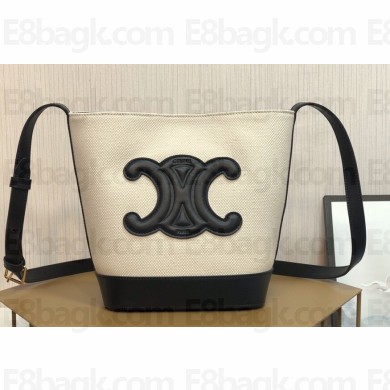 Celine SMALL BUCKET CUIR TRIOMPHE Bag in TEXTILE AND CALFSKIN Natural / Black 198243