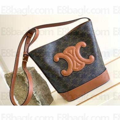 Celine SMALL BUCKET CUIR TRIOMPHE Bag in TRIOMPHE Canvas and Calfskin Tan 198243