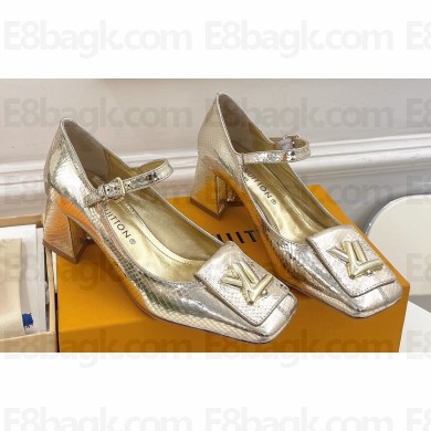 Louis Vuitton Heel 5.5cm Shake mary-jane Pumps Python Pattern Gold 2023