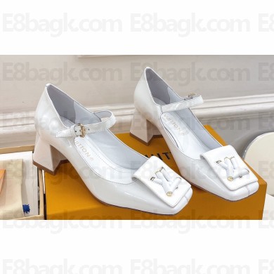 Louis Vuitton Heel 5.5cm Shake mary-jane Pumps Patent White 2023