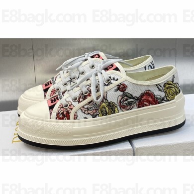 DIOR Walk'n'Dior Platform Low Top Sneakers in White Multicolor Florilegio Embroidered Cotton 2023