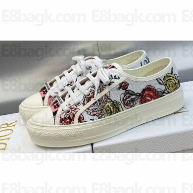 DIOR Walk'n'Dior Low Top Sneakers in White Multicolor Florilegio Embroidered Cotton 2023
