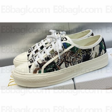 DIOR Walk'n'Dior Low Top Sneakers in White Multicolor Embroidered Cotton with Étoile de Voyage Motif 2023
