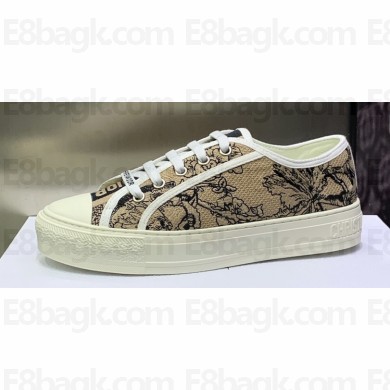 DIOR Walk'n'Dior Low Top Sneakers in Beige Cotton Embroidered 2023