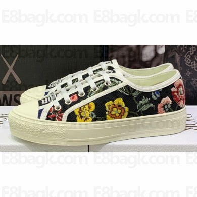 DIOR Walk'n'Dior Low Top Sneakers in Black Multicolor Cotton Embroidered With Petites Fleurs Motif 2023