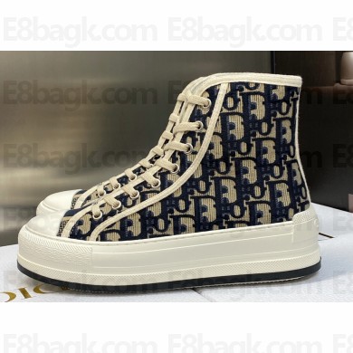 DIOR Walk'n'Dior Platform High Top Sneakers in Deep Blue Oblique Embroidered Cotton 2023