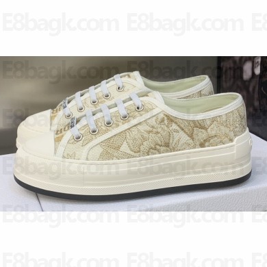 DIOR Walk'n'Dior Platform Low Top Sneakers in Beige Cotton Embroidery 2023