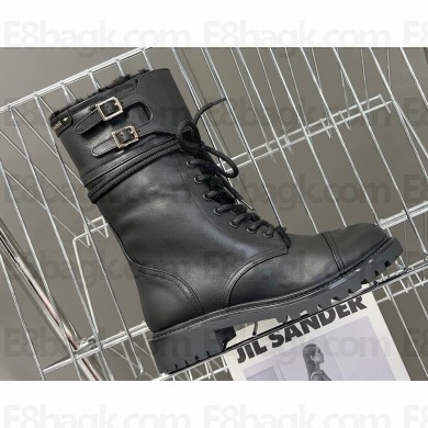 Dior D-Trap Ankle Boots in Calfskin and Shearling Black 2023