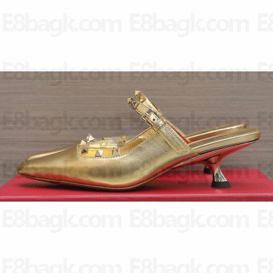Valentino Heel 5cm Rockstud Couture Mules in Mirror Gold