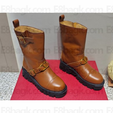 Valentino Heel 5cm VLGO Signature Ankle Boots In Calfskin Brown 2023
