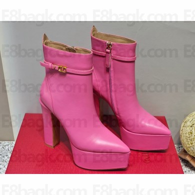 Valentino Heel 15.5cm Platform 4cm Tan-Go platform Pointy Toe ankle boots in calfskin Fuchsia 2023