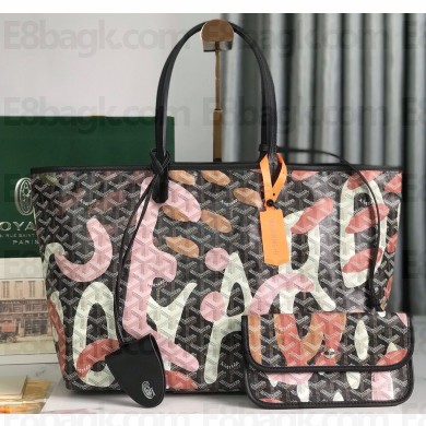 Goyard Saint Louis PM Tote Bag Lettres Camouflage Black/Pink