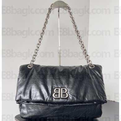 Balenciaga Monaco Medium Chain Bag in Arena calfskin Black/Silver 2023