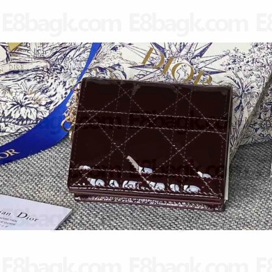 Lady Dior Mini Wallet in Patent Cannage Calfskin Burgundy