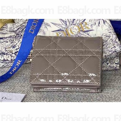 Lady Dior Mini Wallet in Patent Cannage Calfskin Gray