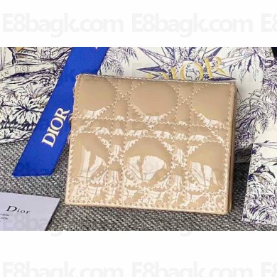 Lady Dior Mini Wallet in Patent Cannage Calfskin Beige