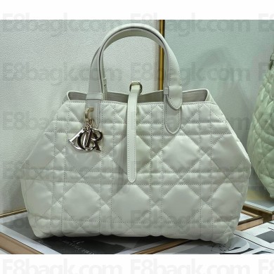 Dior Medium Toujours Bag in Macrocannage Calfskin White 2023