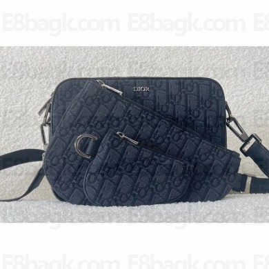 Dior Saddle Triple Pouch Bag in Black Dior Oblique Jacquard 2023