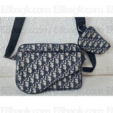 Dior Saddle Triple Pouch Bag in Beige and Black Dior Oblique Jacquard 2023