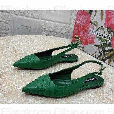 Dolce & Gabbana flat with DG logo slingbacks calfskin green 1028-2024 