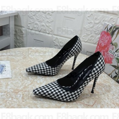 Dolce & Gabbana heel 10.5cm Houndstooth fabric pumps with DG logo Black and White 1026-2024