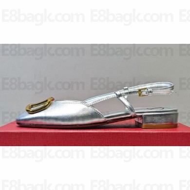 Valentino VLogo Signature Slingback ballerina Flats in leather Silver