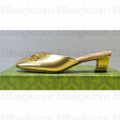 Gucci Heel 4.5cm Horebit with crystals Mules 757748/759778 Gold 2023