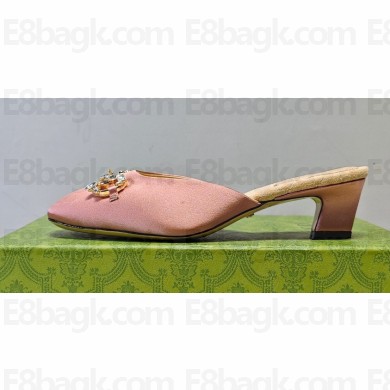 Gucci Heel 4.5cm Horebit with crystals Mules 757748/759778 Satin Nude Pink 2023