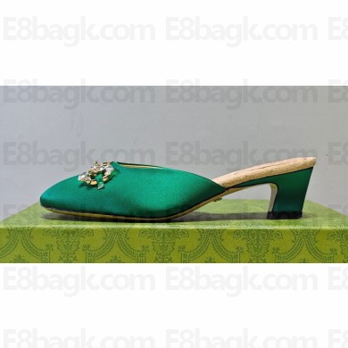 Gucci Heel 4.5cm Horebit with crystals Mules 757748/759778 Satin Green 2023