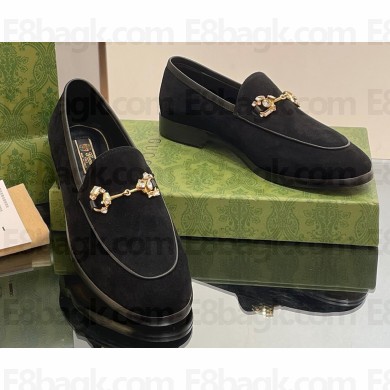 Gucci Horsebit with crystals Jordaan loafers 759918 Suede Black 2023