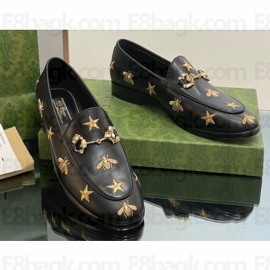 Gucci Horsebit with crystals Jordaan loafers 759918 Gold Bee and Star Black 2023