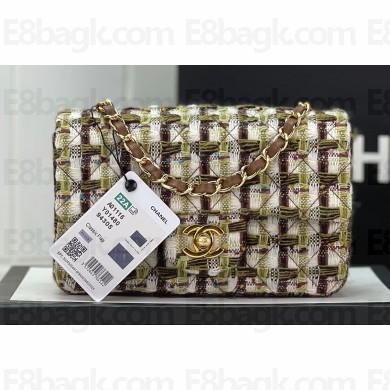 Chanel Wool Tweed Small Classic Handbag A01116 Green/Brown 2023