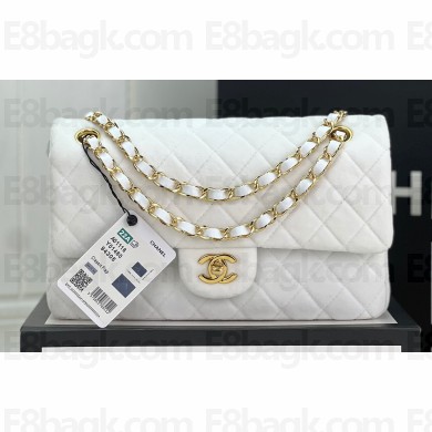 Chanel Wool Tweed Medium Classic Handbag A01112 White 2023