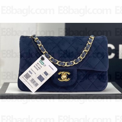 Chanel Wool Tweed Small Classic Handbag A01116 Dark Blue 2023