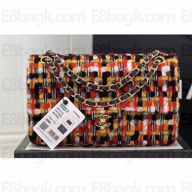Chanel Wool Tweed Medium Classic Handbag A01112 Orange/Yellow/Black 2023
