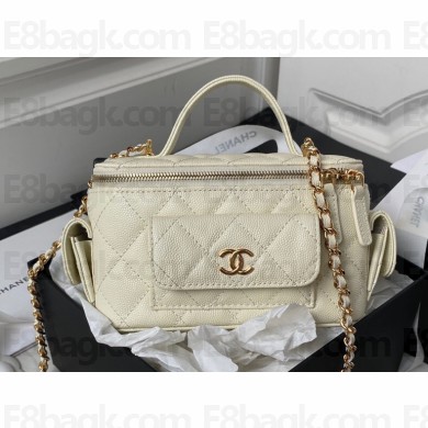 Chanel Grained Shiny Calfskin Clutch with Chain Bag AP3017 White 2023