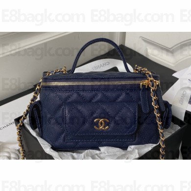 Chanel Grained Shiny Calfskin Clutch with Chain Bag AP3017 Blue 2023