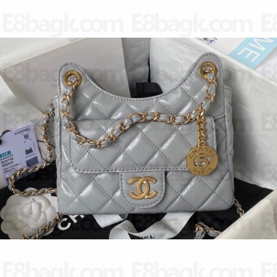 Chanel Shiny Crumpled Calfskin Small Hobo Bag AS4323 Gray 2023