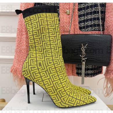 Balmain Heel 10.5cm Bicolor stretch knit Skye ankle boots with Balmain monogram Yellow 2023
