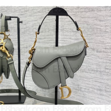 Dior Mini Saddle Bag with Strap in Grained Calfskin Olive Green 2023