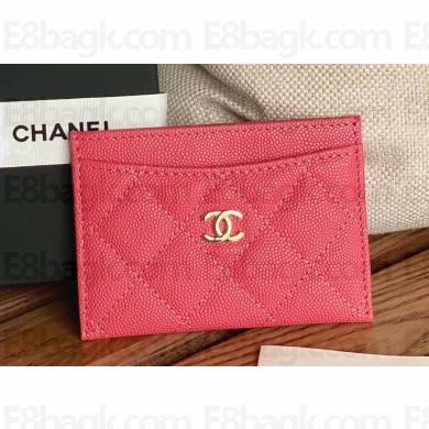 Chanel Classic Card Holder AP0213 in Grained Calfskin Coral Pink