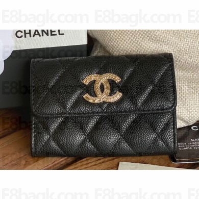 Chanel Gold-Tone Metal Logo Flap Card Holder AP3047 in Grained Calfskin Black