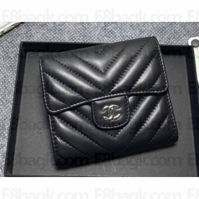 Chanel Classic Small Flap Wallet AP0231 in Lambskin Chevron Black/Silver
