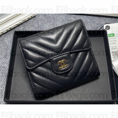 Chanel Classic Small Flap Wallet AP0231 in Lambskin Chevron Black/Gold