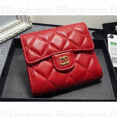 Chanel Classic Small Flap Wallet AP0231 in Lambskin Red/Gold