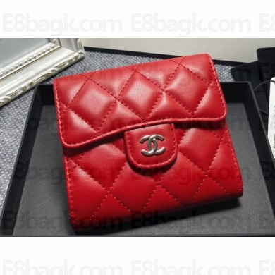 Chanel Classic Small Flap Wallet AP0231 in Lambskin Red/Silver