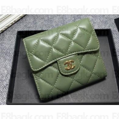 Chanel Classic Small Flap Wallet AP0231 in Lambskin Green/Gold